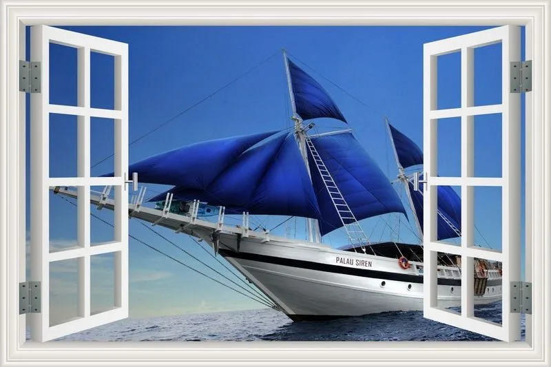 Papier Peint 3D Autocollant – Vue Bateau En Mer, N2790, Amovible