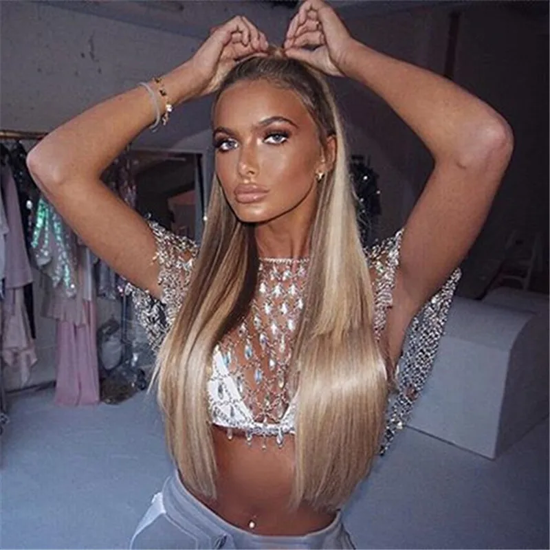 

Bling Raindrop Gem Rhinestones Metal Chain Tank Tops Women Hollow Out Crystal Festival Rave Club Party Summer Beach Crop Vest