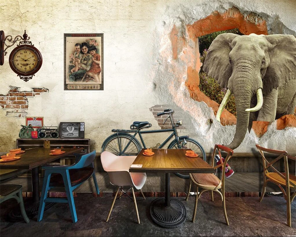 Beibehang Custom Wallpaper Nostalgic Old Wall Elephant 3D TV Backdrop Home Furnishings Living Room Bedroom mural 3d wallpaper