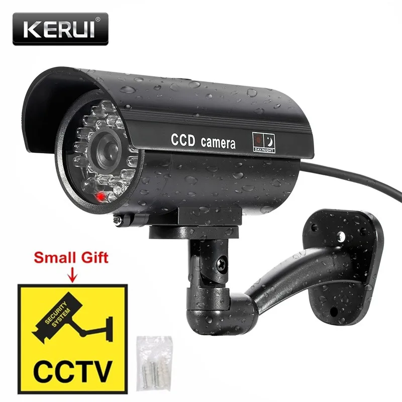 

KERUI Outdoor Fake Simulation Dummy Camera CCTV Home Surveillance Security Mini Camera Flashing LED Light Fake Camera Black