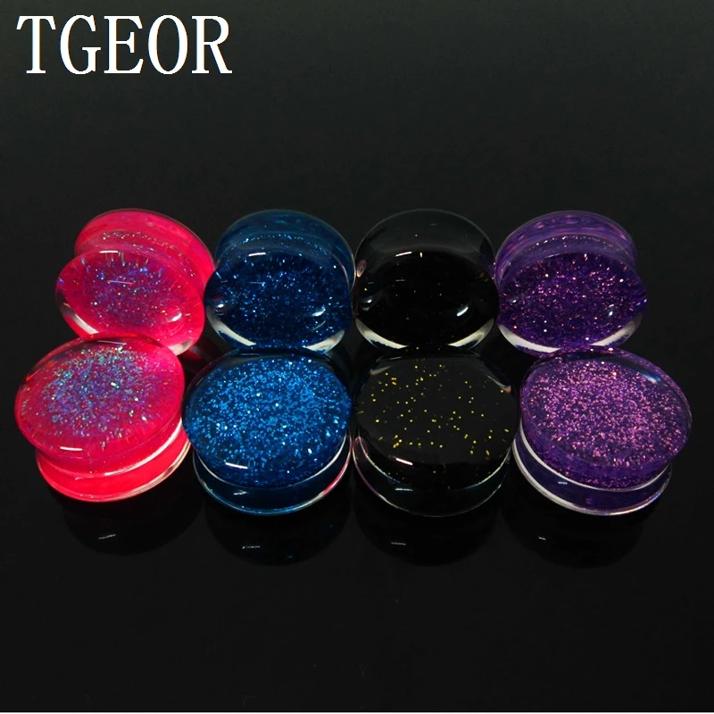 Retail ear expander Hot charm 1 pair mixed gauges inner glitter UV acrylc saddle piercing ear plugs