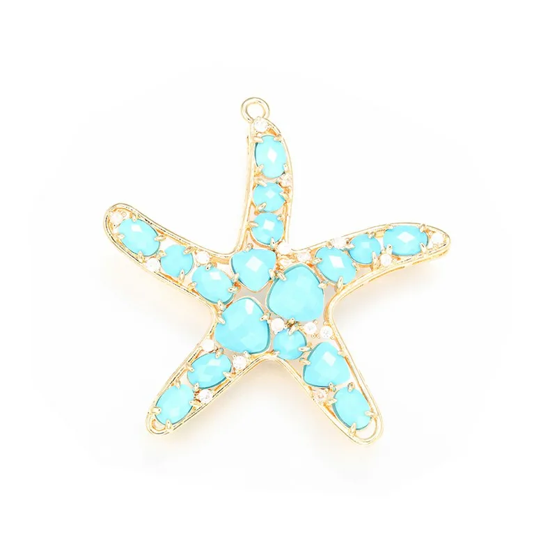 ZHUKOU 52x54mm fashion Crystal starfish pendant for women Handmade Necklace Earrings Making Accessories model:VD417