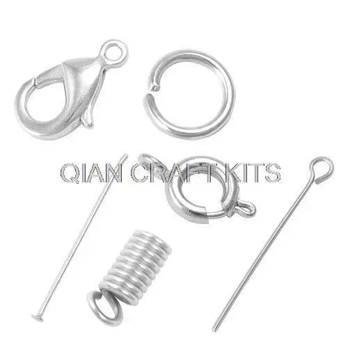 

1000pcs Jewelry DIY Findings Kit , Jumprings,eye pins ,lobster claw clasps,Headpins,spring cord ends in plastic container