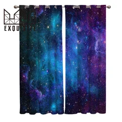 Exquisite House Curtains Starry Sky Colorful Space Universe Polyester Window Curtains For Living Room Kitchen Bedroom Drapes