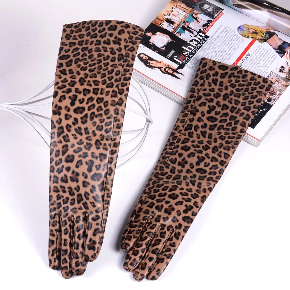 Guantes largos de piel auténtica con estampado de leopardo para mujer, guantes de noche Punk, personalizados, nuevos