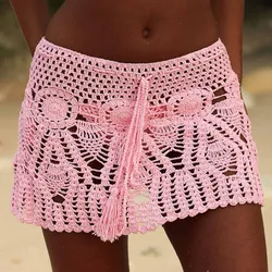 8 Color Hand Crochet Florens Skirt Women Sexy Beach cover up Skirt Boho Style elastic waistband