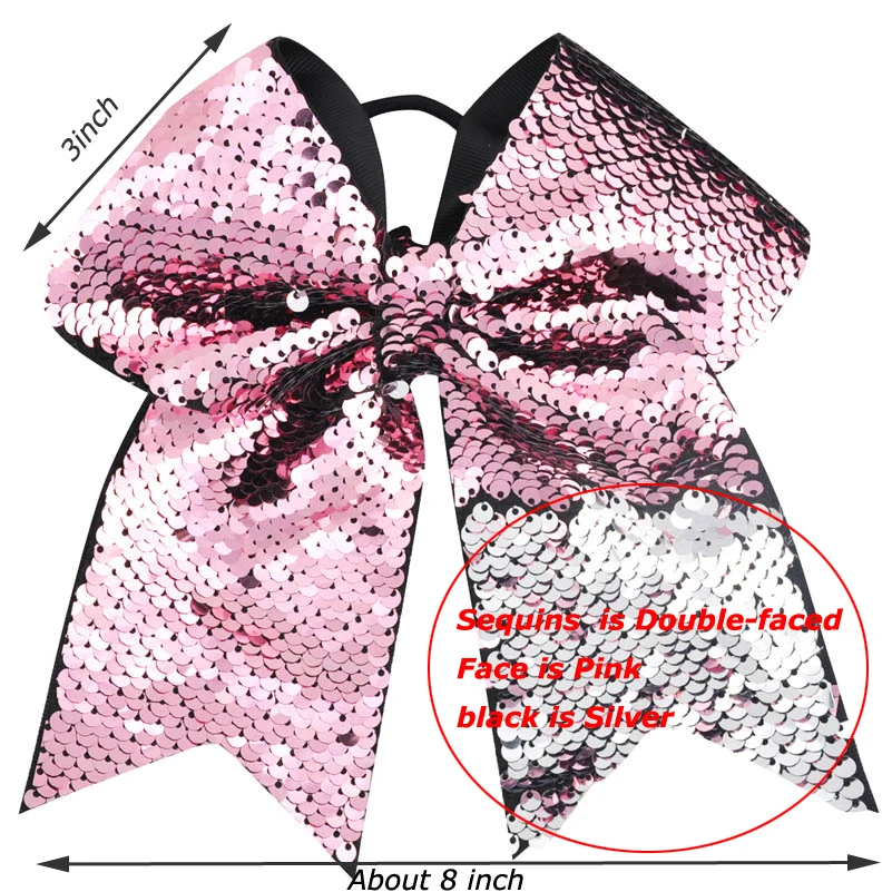 양면 인어 스팽글 대형 헤어 보우 탄성 헤어 밴드, Grosgrain 리본, 치어리더 어린이 소녀 헤어 액세서리, 8 인치