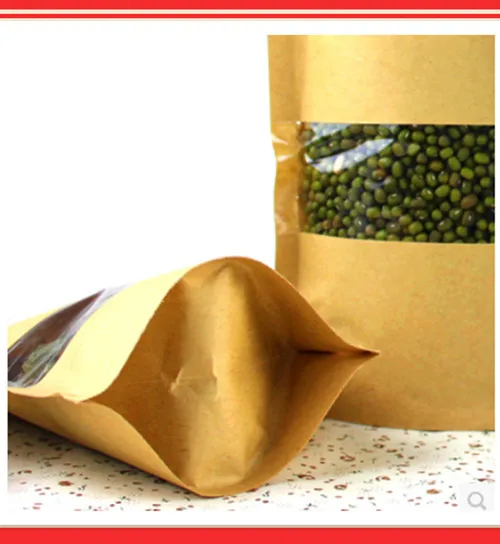 14cm*20cm,100pcs/lot,stand up Zipper/zip lock Kraft paper bag with window PE inside kraft bag for food