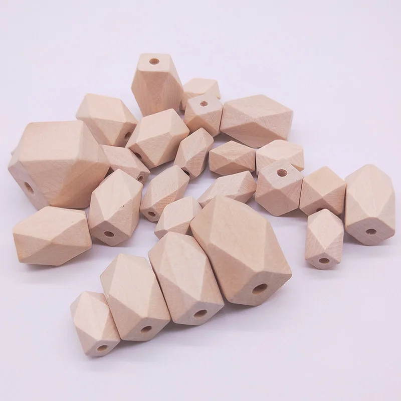 DIY Wooden Beads Long Octagon Geometric Irregular Square Polygon Wooden Loose Spacer Beads Natural Color Eco-friendly Wood Beads