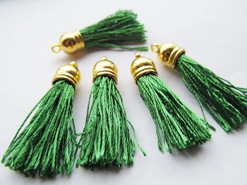 

Free Shipping 100Pcs 45mm Golden Plastic Caps Handbag Tassels, DIY Accessory,Green Twist Silk Cord,Chamois Macrame Bag Component