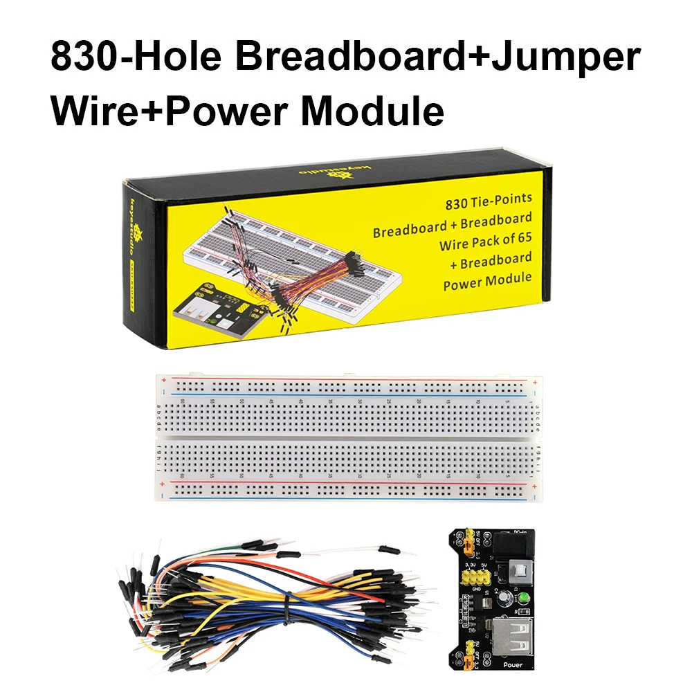 Keyestudio 1PCS 3.3V/5V Breadboard power module+ 1PCS 830 points  Breadboard + 1PCS 65 Flexible jumper wires for arduino DIY