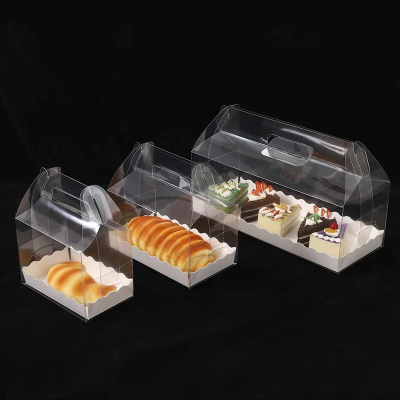 100pcs/lot 3 Size High quality Clear transparent packing box With Cardboard tray Baked cookie Birthday Gift cake box