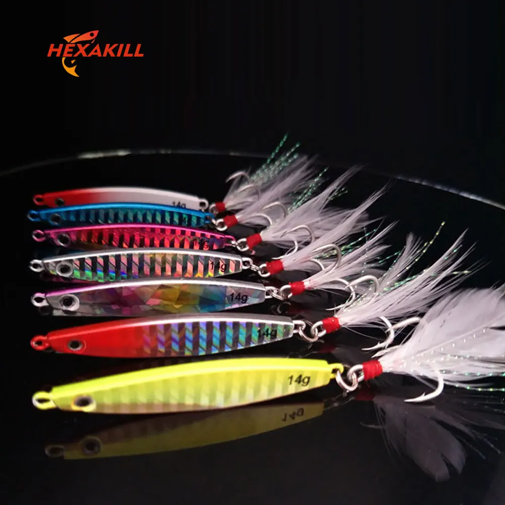 HEXAKILL 1pc 7colors Laser Metal Jig 7g 10g 14g  Jigging Lead Fish Fishing Lure metal lures fishing jig supplies for pike
