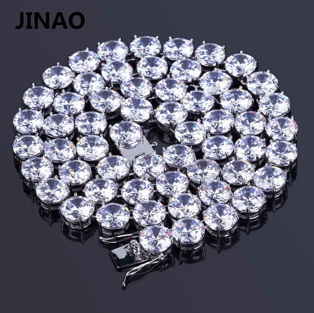 JINAO Hip Hop Male 10mm Tennis Chain Necklace Jewelry Necklace Copper Gold/Silver-Color Plated Micro Pave CZ Stone  20\