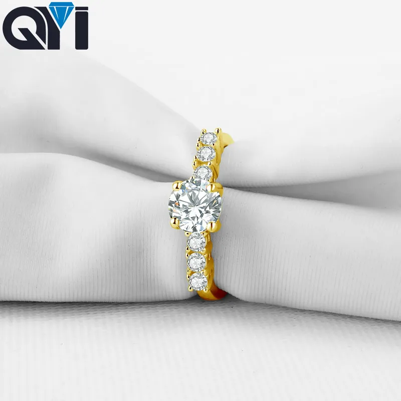 

QYI Solitaire Engagement Ring 14K Solid Yellow Gold Round Moissanite Diamond Wedding Rings For Women