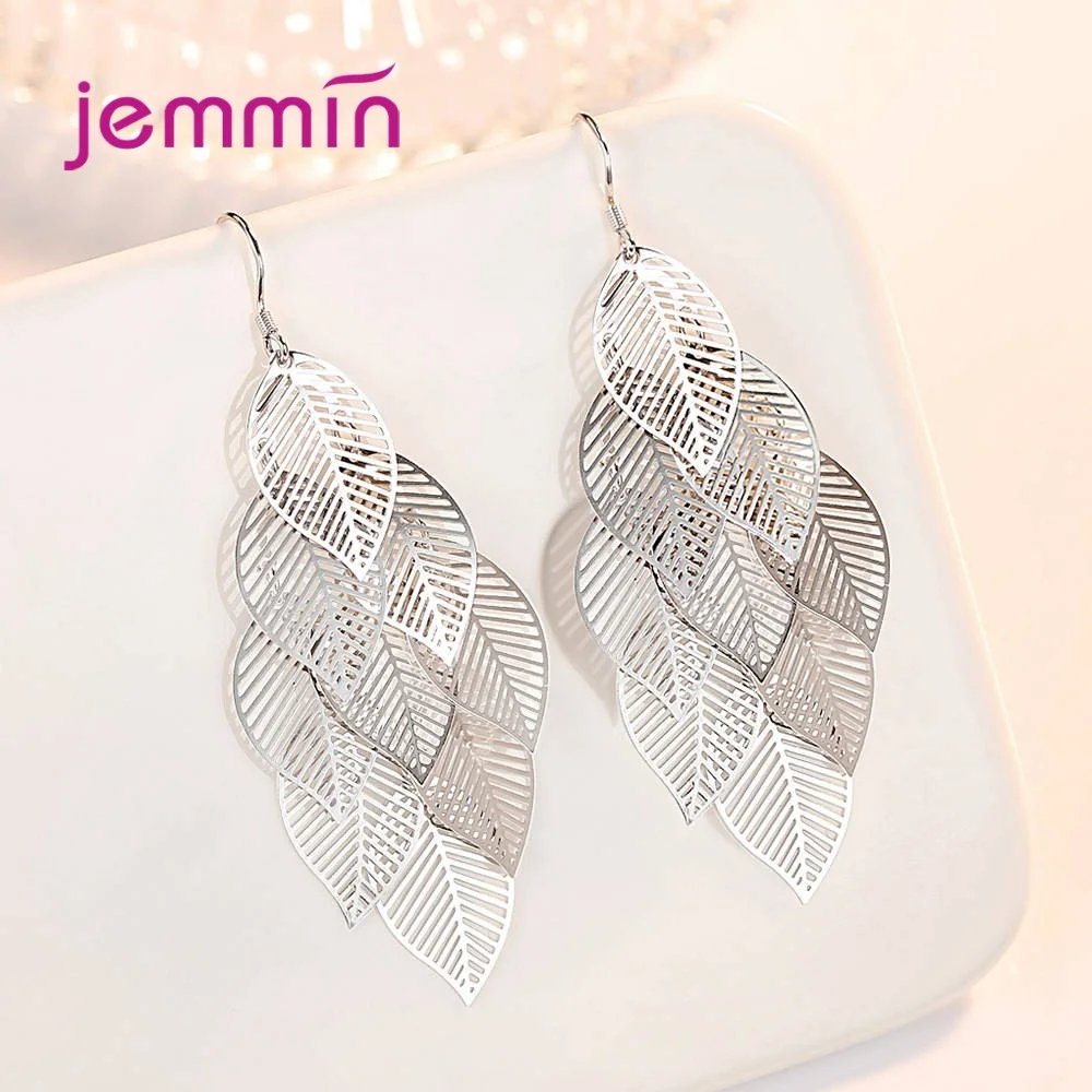 Authentic 925 Silver  Ear Jackets Earrings for Women Girl Gifts Jewelry Lovely Leaf Charms French Hook Drop Bijoux