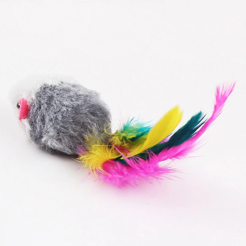 HOT 10Pcs/lot Soft Fleece False Mouse Cat Toys Colorful Feather Funny Playing Toys For Cats Kitten Randomly Color