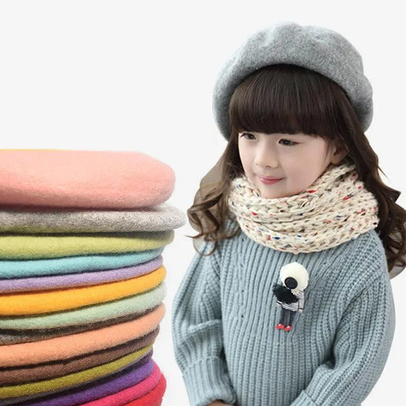 Fashion Wool Baby Hat for Girls Candy Color Elastic Infant Baby Beret Hat Kids Caps for Girls 1-4 Years 1 PC