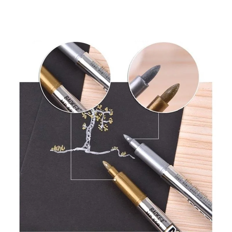 2Pcs Waterproof Permanent Metal Color Ink Pen Photo Album DIY Invitation Card Metallic Marker Pen