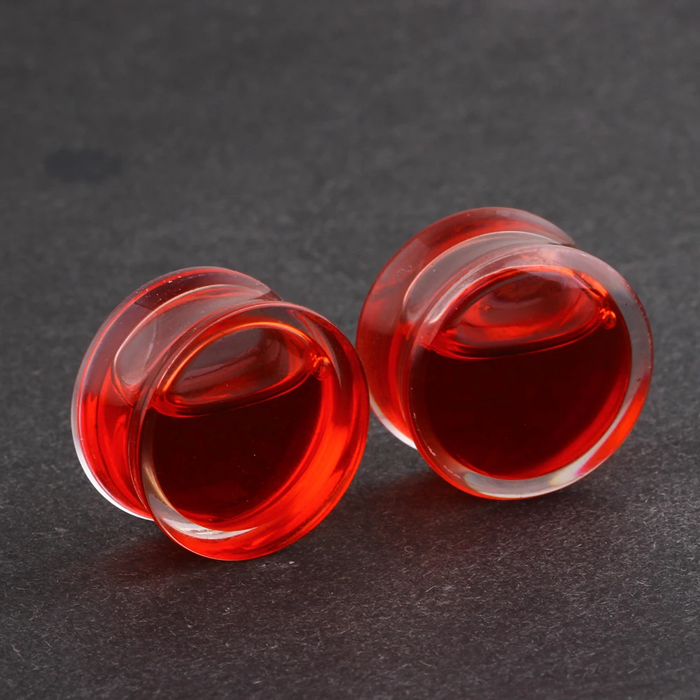 JUNLOWPY 2pcs Acrylic Liquid Blood Glitter Ear Tunnels Plugs Double Flared Ear Stretcher Saddle Plugs Gauge Piercing Body Kit