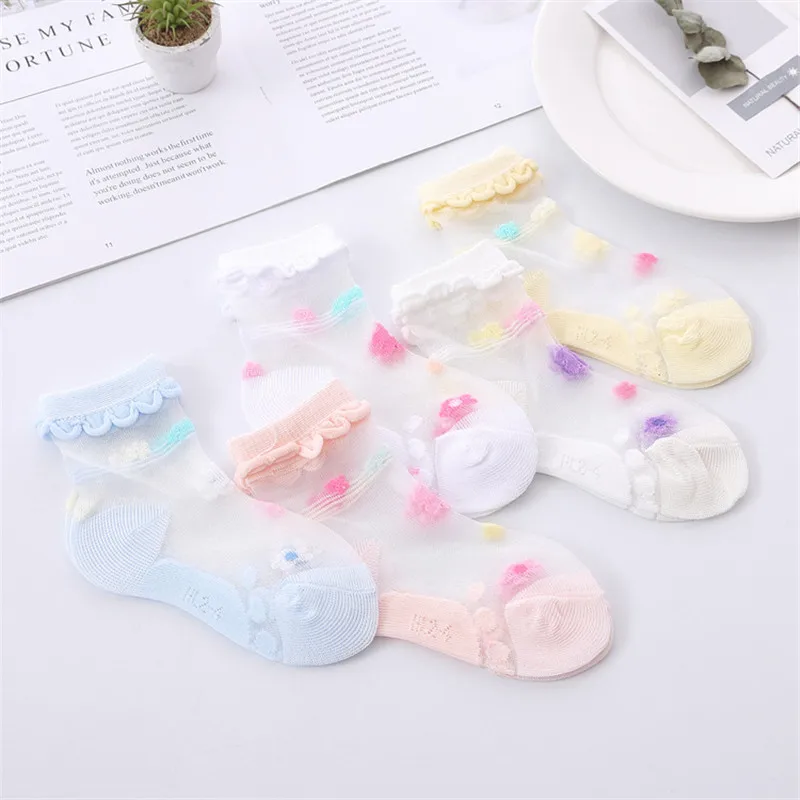 5 Pairs/Lot Girls Socks Summer Breathable Children Short Ankle Socks For 1-12 Years Kids Soft Cotton Lace Princess Mesh Socks