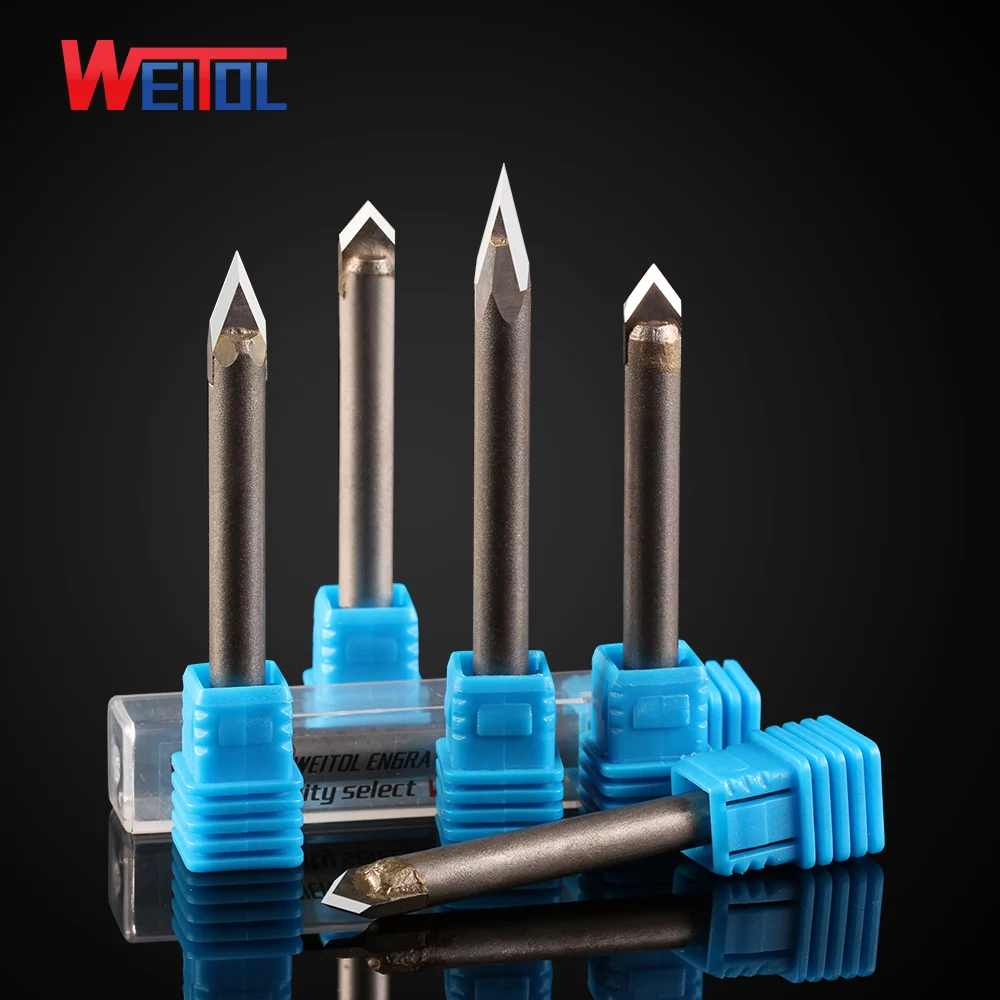 Weitol 6mm shank carbide alloy stone engraving bits CNC engraving cutter alloy Router Bits Stone Carving Tools