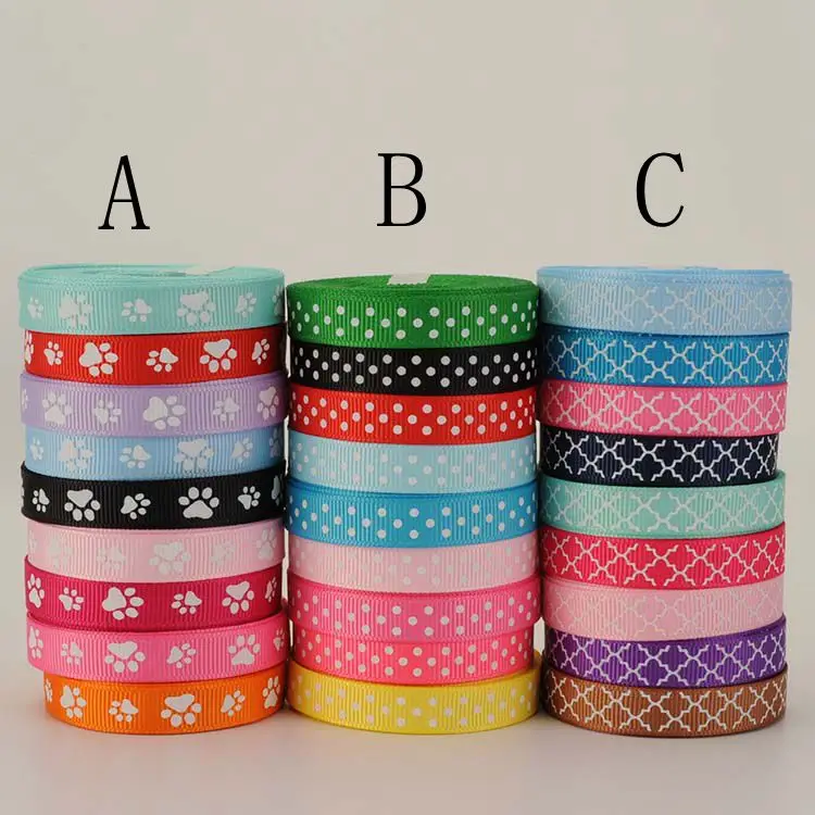 NEW fixed 45yards mixed 9 style cute paw/dots /rhombus pattern printed Grosgrain Ribbon,  each is 5 yards