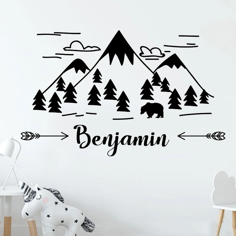 65*40CM Mountain Nursery Wall Decal Art Custom Baby Name Rustic Wall Decor Vinyl Mountain Wall Decor - Boy Custom Names LC1222