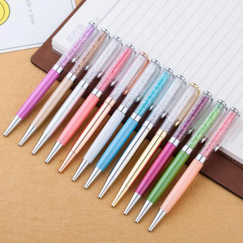 

10pcs High Quality Colorful Crystal Pen Writing Metal Ballpoint Pen Diamond Silver Clip Office Stationery Gift