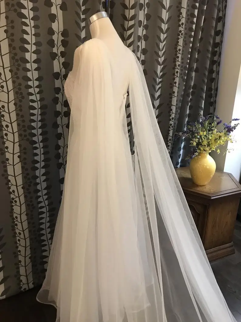 Biały/Ivory/Off biały koronki Cape Veil 108 "W X 120" (3 metr) długi ślub Bridal Cape Cloak szal koronki wykończenia na dolnej krawędzi