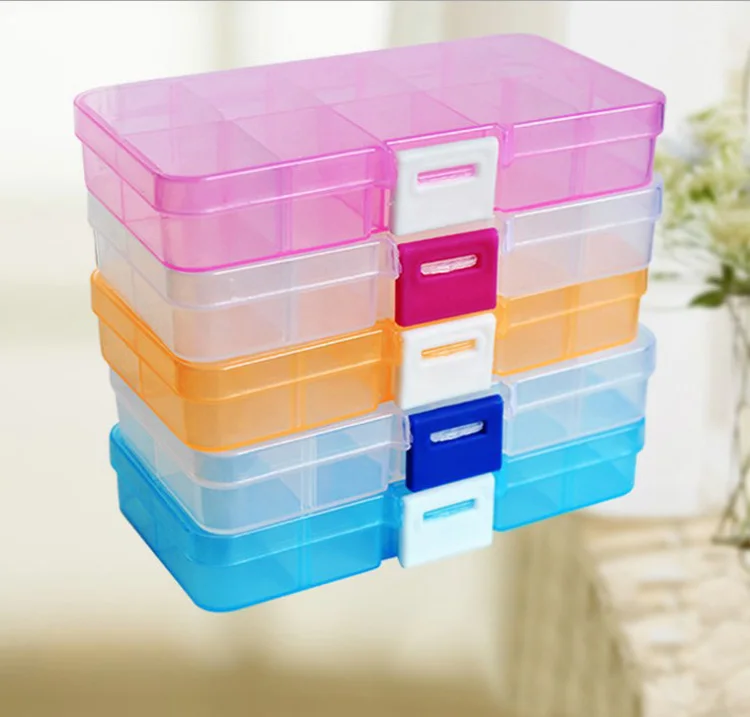 10 Grids Adjustable Transparent Plastic Storage Box for Small Component Jewelry Bead Pills Organizer Nail Art Tip Case