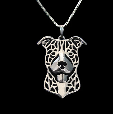 wholesale cartoon Boho Chic Alloy pit bull terrier necklace dog pendant jewelry golden colors plated 12pcs/lot