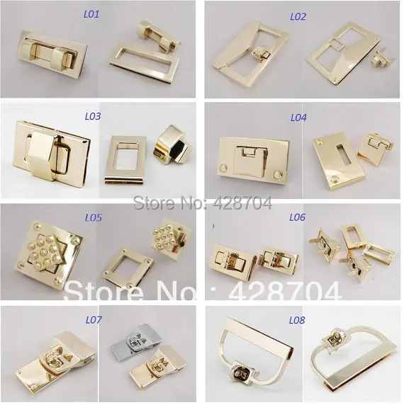 10 High quality Twist Locks / Flip locks, square, or rectangle shape, for bags DIY bag making suppliers, 8 choices