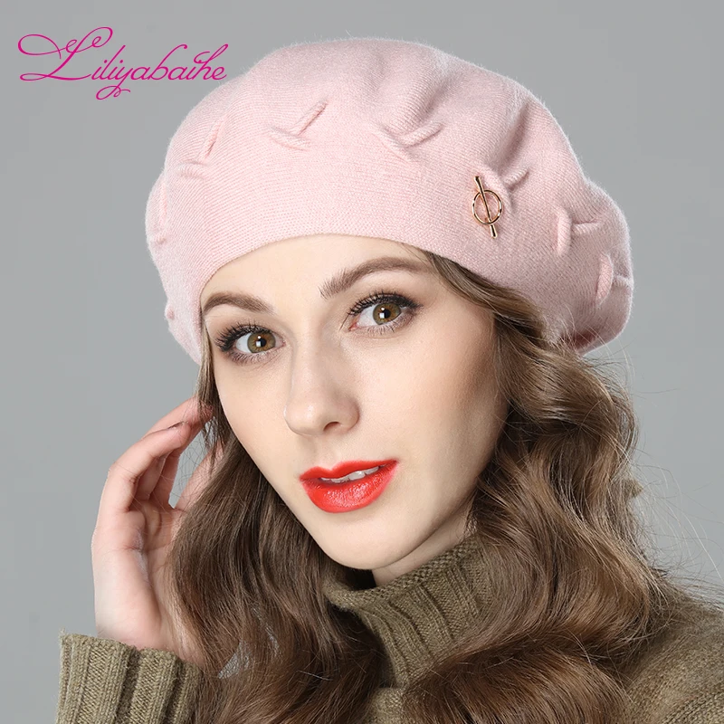 Liliyabaihe New women winter hat Wool knit berets, caps latest popular decoration solid colors fashion lady hat