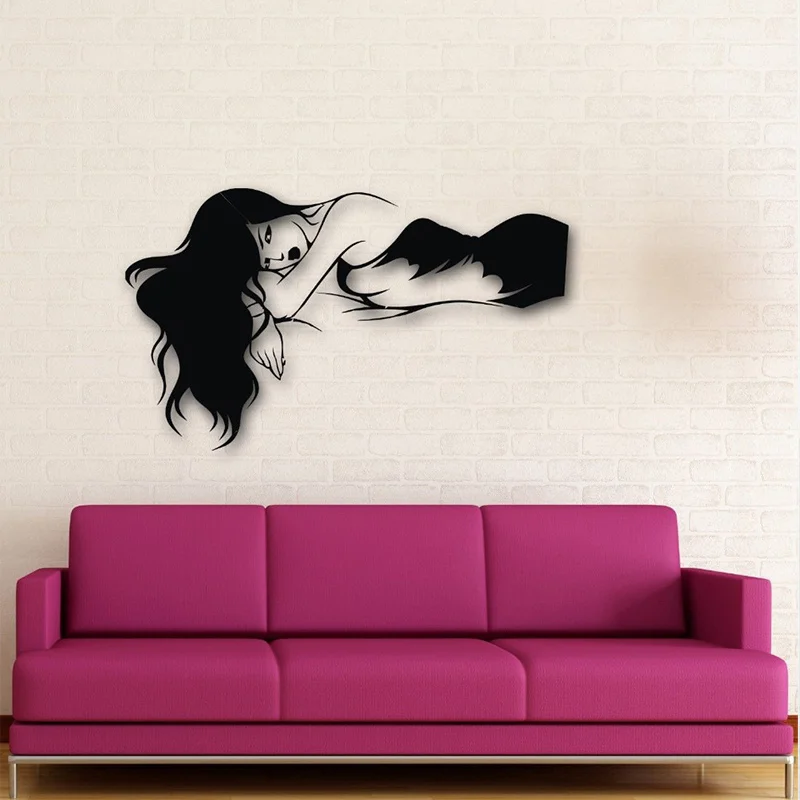 New Sexy Girl Vinyl Wall Decal Beautiful Long Hair Girl Lying Sexy Woman Mural Art Wall Sticker Bar