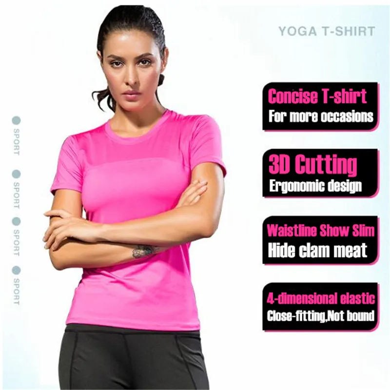 Women&Girl Exercise Tight Fitness T-shirts Quick-drying Wicking Mesh Breathable Fashion Slim High Elastic O-Neck Short Sleeves