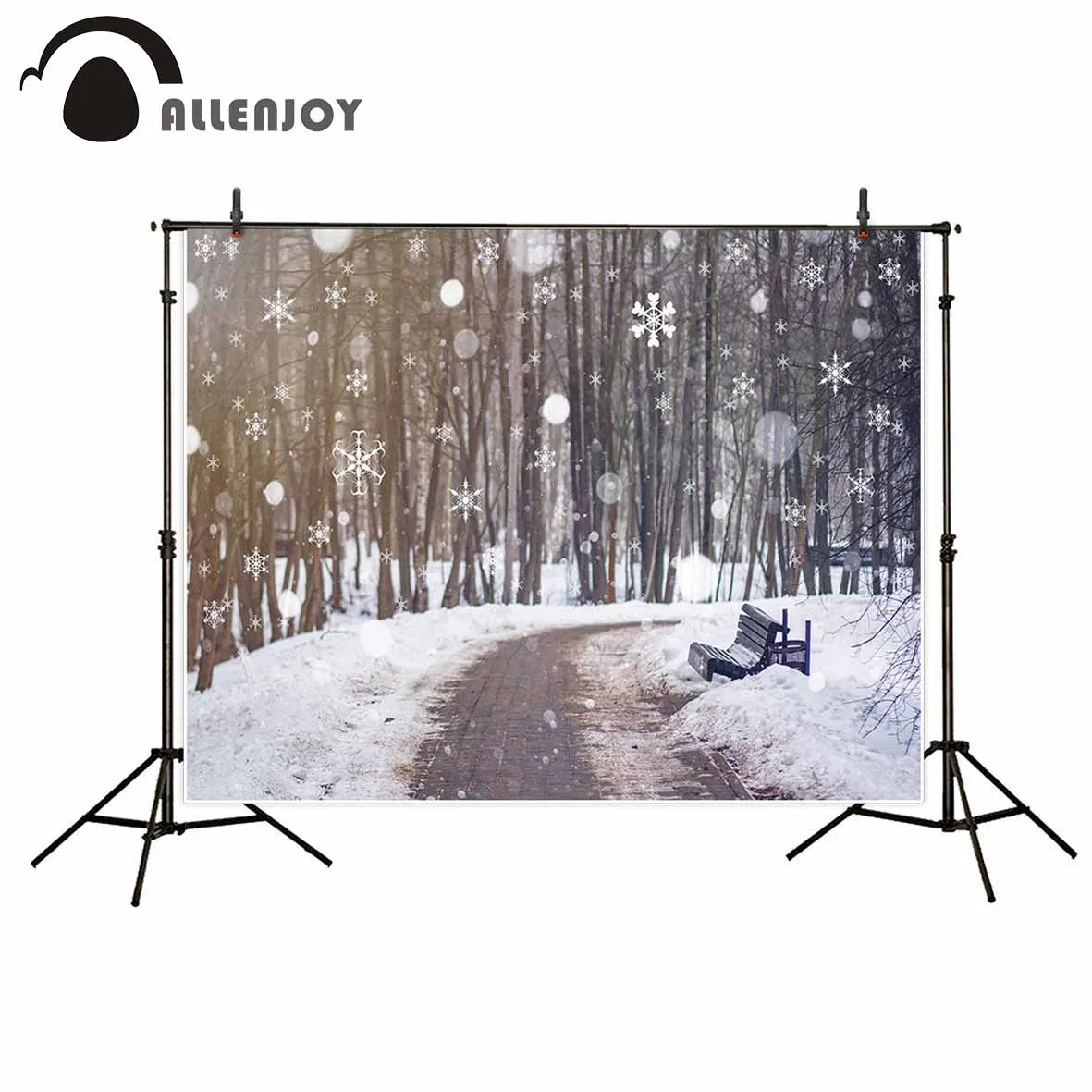 

Allenjoy photo background Winter background snowflakes bokeh path bench photography backdrops christmas decorations photography