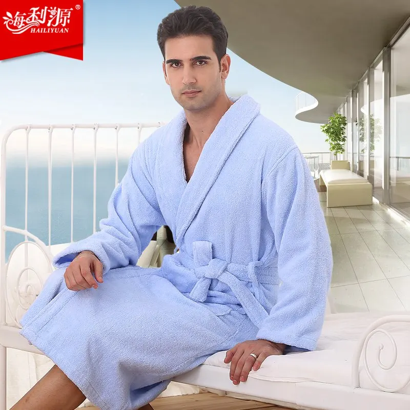 Winter Men Bathrobe Cotton Couples Pajamas Robe Lovers Sleepwear Towel Fleece Long Thincking Home Hotel Winter White Blue