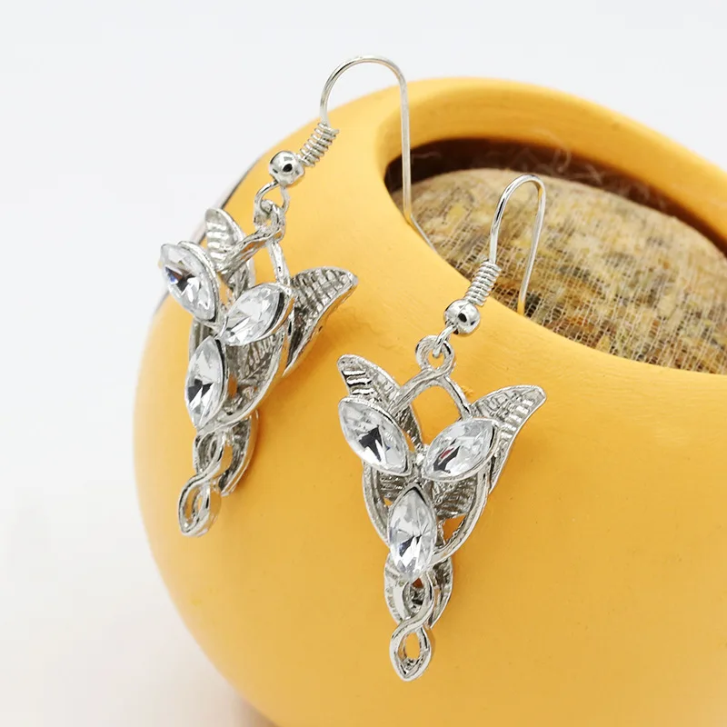 Arwen Evenstar The Lord of the Riings Crystal Clear Rhinestone Silver Plated Pendant Drop Earrings for Women Dangle Earrings