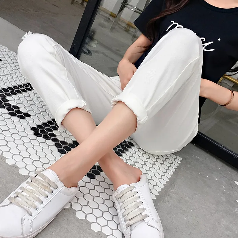 2019 spring and autumn new maternity pants thin section hole nine points loose pregnant women jeans pregnancy pants