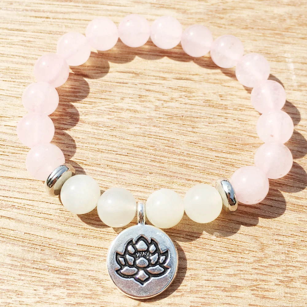 MG0385 Natural A Grand Moonstone Bracelet Fashion Women`s Rose Quartz Bracelet Heart Chakra Energy New Beginnings Jewelry