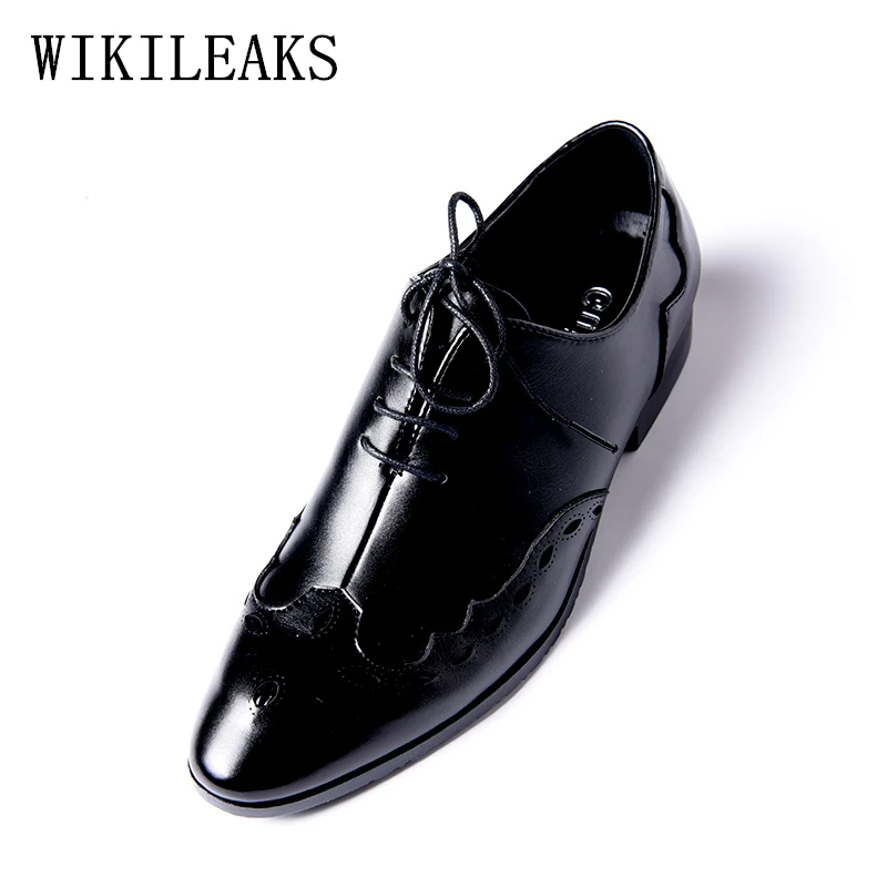 Designer Brand Brogues Oxford Shoes For Men Leather Black Wedding Formal Shoes Mens Pointed Toe Dress Shoes Zapatillas Hombre