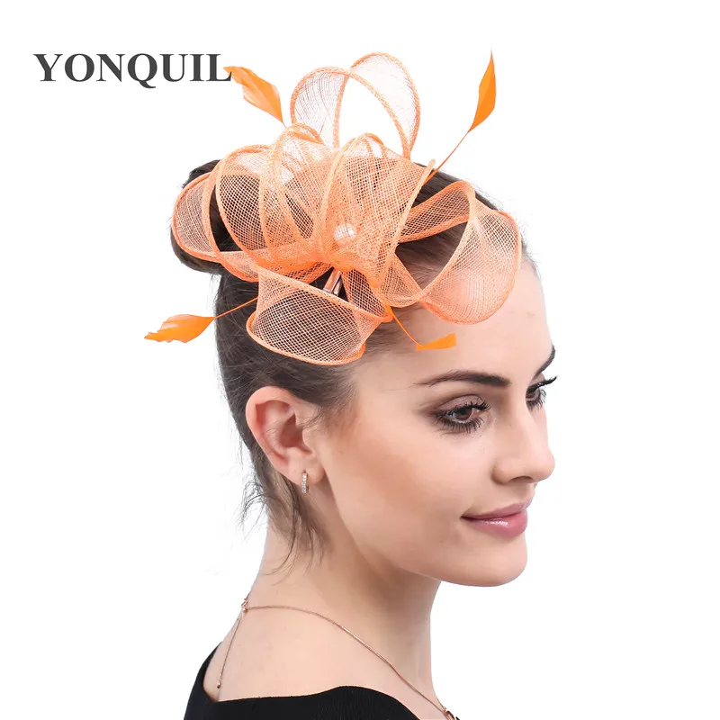 Gold Wedding Headwear Sinamay Bride Fascinator Hat Hair Pin For Women Elegant Chic Race Hair Accessories Bride Mesh Headdress