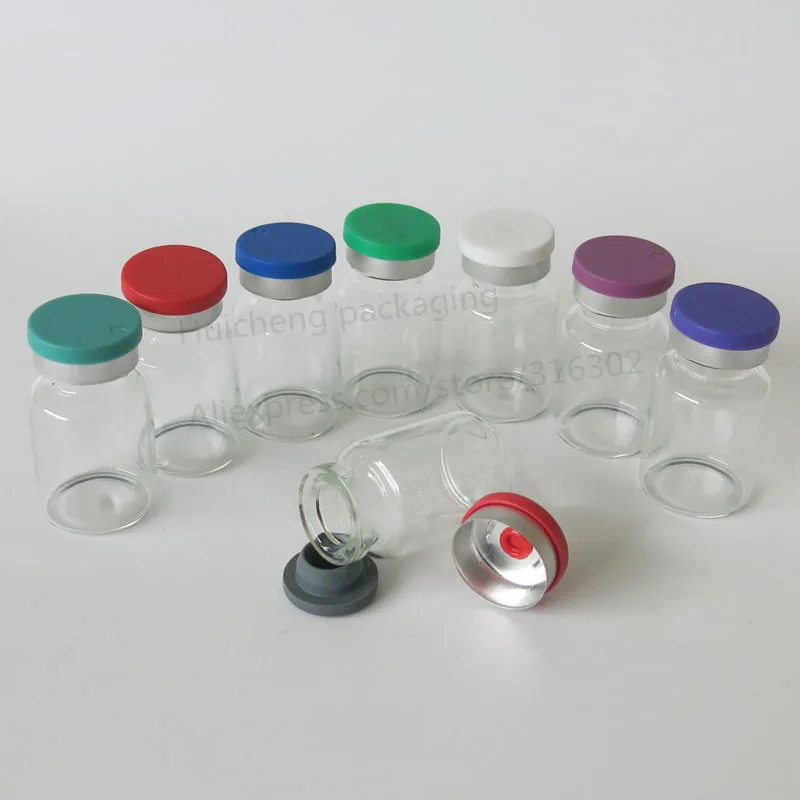 10ML Clear Injection Glass Vial with Center Plastic Aluminum Cap 10CC Transparent Liquid Medicine Glass Containers 2540