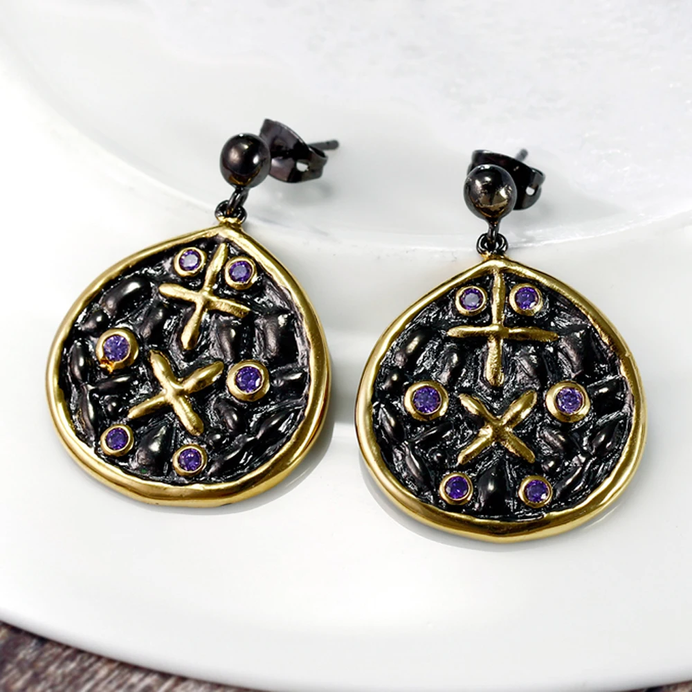 Nice water drop Earrings black with purple stones high quality fast delivery female dangling Earring jewelry