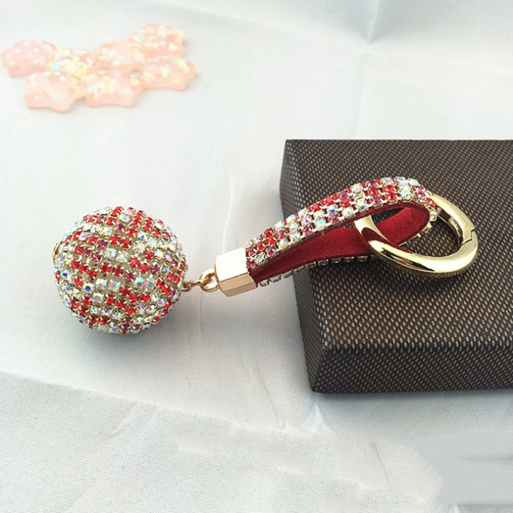 Multicolor Rhinestone Crystal Ball Car Keychain Leather Strap Charm Pendant Key Ring Women Men Car Key Chains Fashion Jewelry