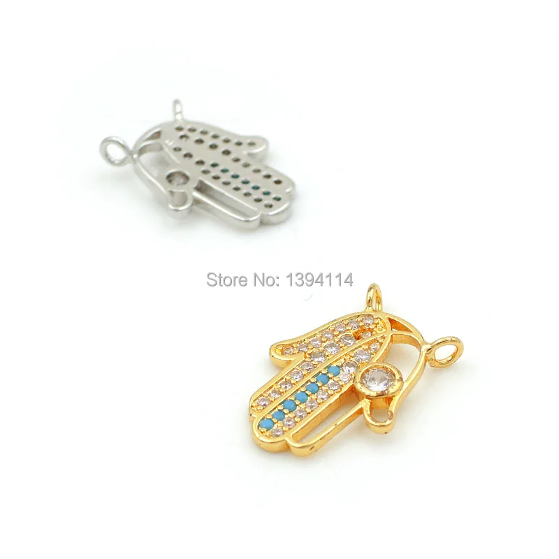 18*14*2mm Micro Pave Kallaite&Clear CZ Palm Of Point Area Charm Of Double Circles Fit For Women As Necklaces Accessory