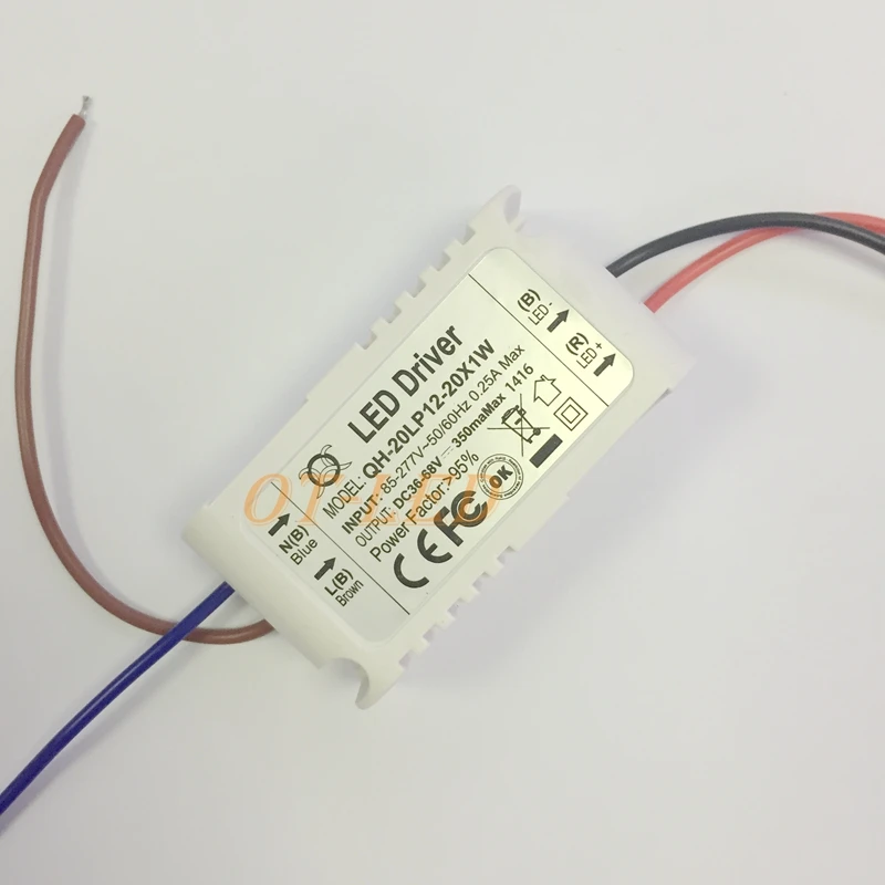 2PCS CE Certified Isolated 350mA 12-20x1W Led Driver 12W/15w/18W/20w Power Supply DC 36V-68V AC 110V 220V for LED lights