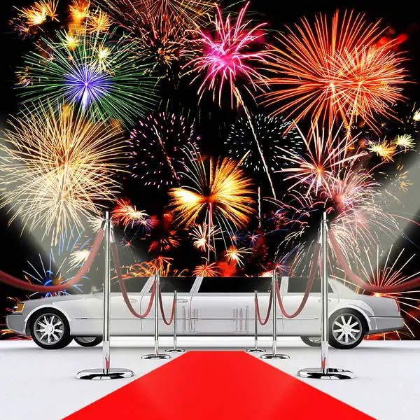 10x10ft  Fireworks Red Carpet Reception Seamless Washable Wrinkle Free One Piece Photo Background Backdrop Polyester Fabric