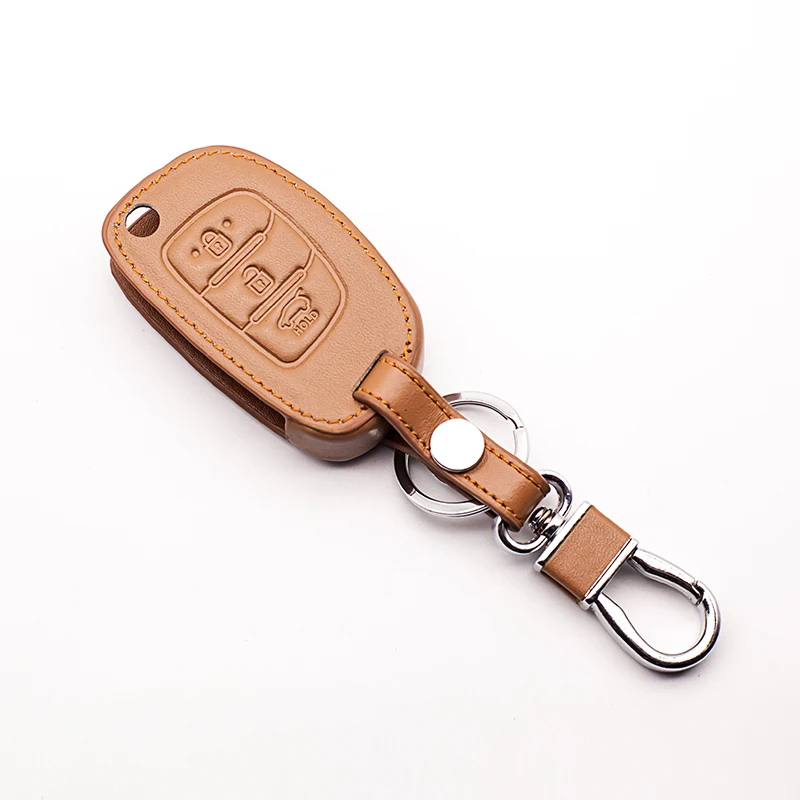 New Genuine Leather Car Key Cover For Hyundai TUCSON Solaris 8 IX35 Santa Fe,3 Button Fold Key  Car Keys Accessories